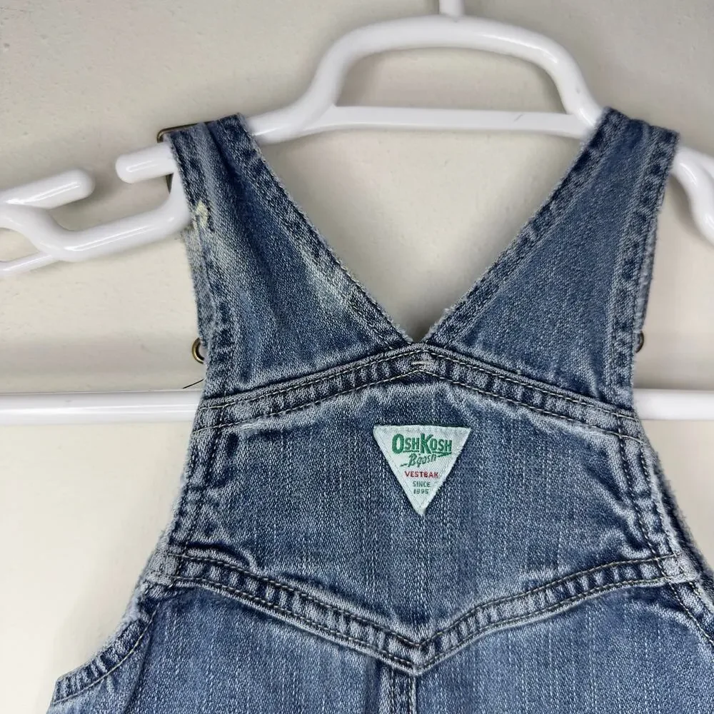 Vintage Osh Kosh B'Gosh Overalls Baby 24 Months‎ Denim Jean Vestbak Double Knee